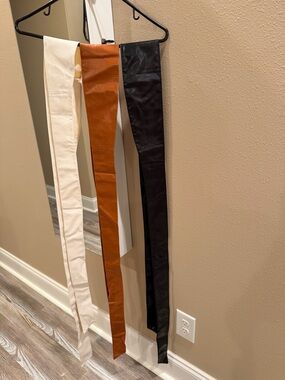 Women's Triple Waist Sash Belts - Ivory, Cognac & Black